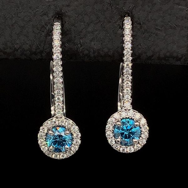 Blue Hearts And Arrows Diamond Halo Earrings, .47Ct Total Weight Geralds Jewelry Oak Harbor, WA