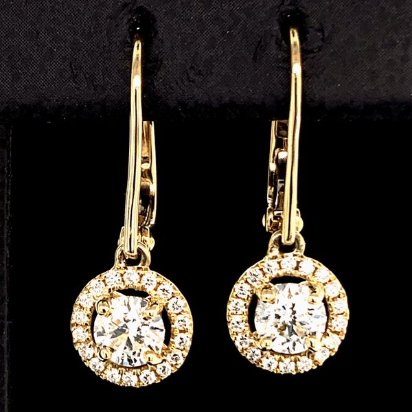 Hearts And Arrows Diamond Halo Earrings, .74Ct Total Weight Geralds Jewelry Oak Harbor, WA