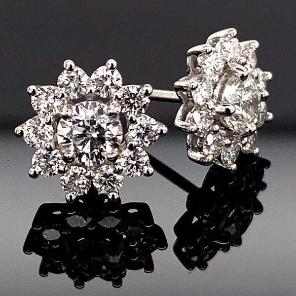 Hearts And Arrows Diamond Halo Earrings, 1.07Ct Total Weight Geralds Jewelry Oak Harbor, WA