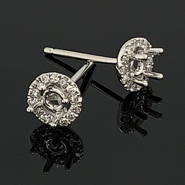 18K White Gold and Diamond Halo Earring Mountings Geralds Jewelry Oak Harbor, WA