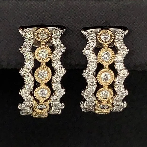 Gabriel & Co. 14K Yellow-White Gold 10mm Wide Diamond Huggies Image 2 Geralds Jewelry Oak Harbor, WA