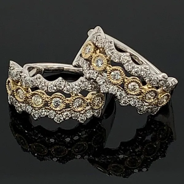 Gabriel & Co. 14K Yellow-White Gold 10mm Wide Diamond Huggies Geralds Jewelry Oak Harbor, WA