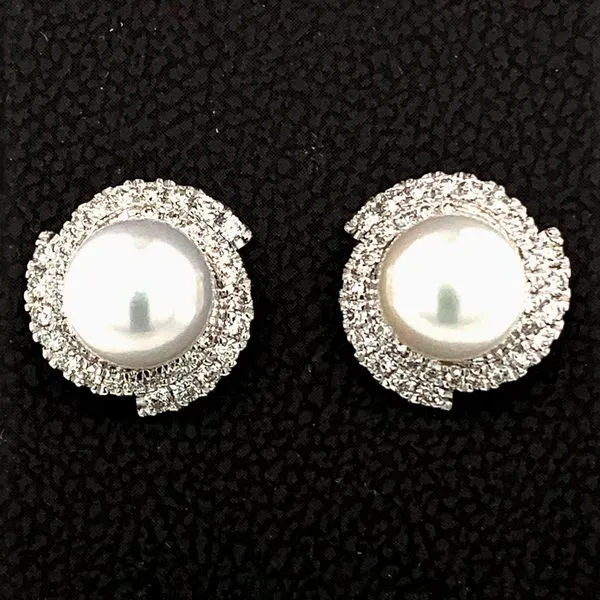 Gabriel & Co. Cultured Pearl Swirling Diamond Halo Stud Earrings Image 2 Geralds Jewelry Oak Harbor, WA