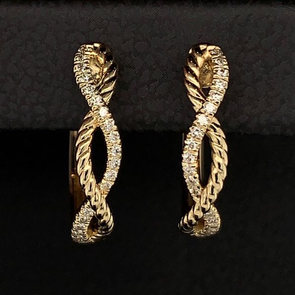 Gabriel & Co. 14K Yellow Gold Twisted Diamond Huggie Earrings Image 2 Geralds Jewelry Oak Harbor, WA