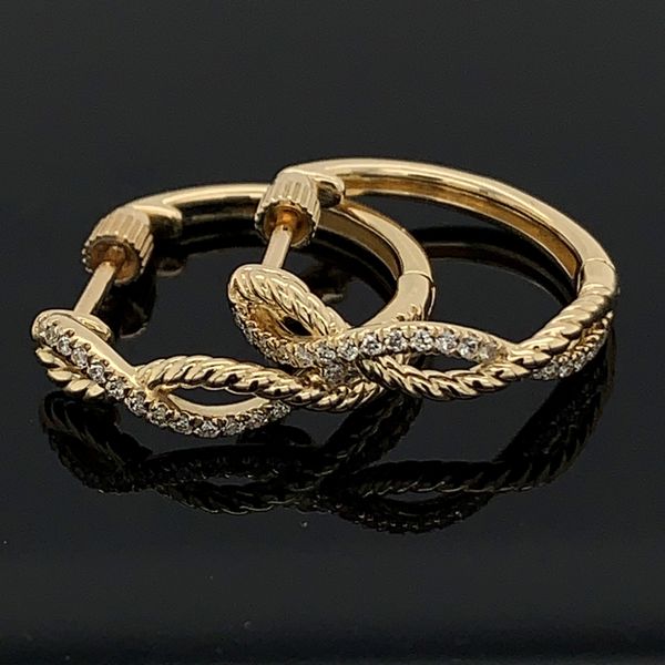 Gabriel & Co. 14K Yellow Gold Twisted Diamond Huggie Earrings Geralds Jewelry Oak Harbor, WA