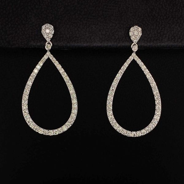 White Gold And Diamond Teardrop Shaped Dangle Earrings Geralds Jewelry Oak Harbor, WA