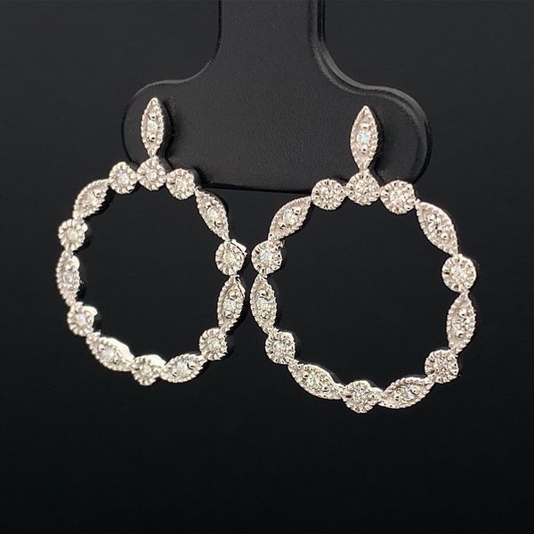 Round Fleur Diamond Earrings, White Gold Image 2 Geralds Jewelry Oak Harbor, WA