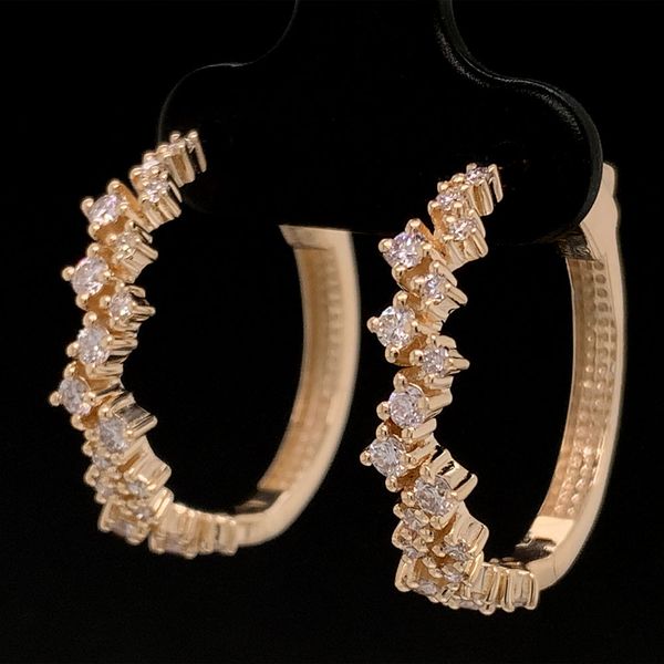 Yellow Gold Diamond Cluster Hoop Earrings Image 2 Geralds Jewelry Oak Harbor, WA