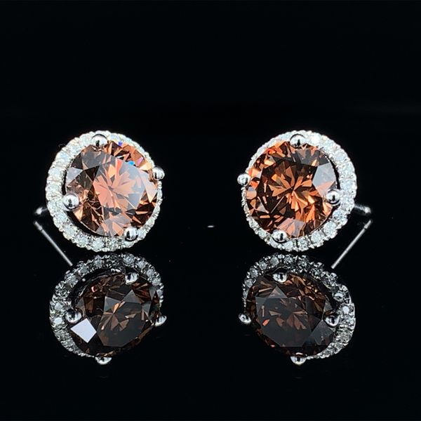 Natural Cognac Diamond Halo Earrings Image 2 Geralds Jewelry Oak Harbor, WA