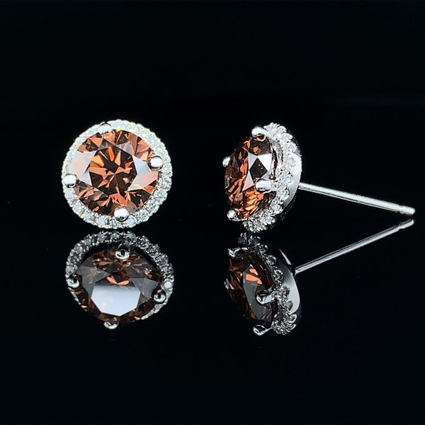 Natural Cognac Diamond Halo Earrings Image 3 Geralds Jewelry Oak Harbor, WA