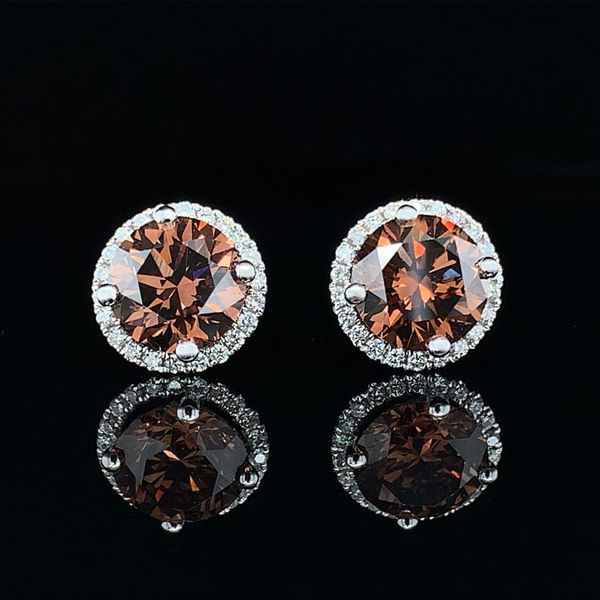 Natural Cognac Diamond Halo Earrings Geralds Jewelry Oak Harbor, WA