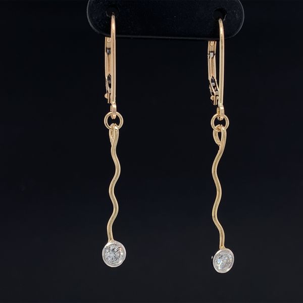Wavy Line Drop Bezel Diamond Earrings Image 2 Geralds Jewelry Oak Harbor, WA