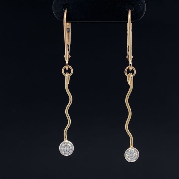 Wavy Line Drop Bezel Diamond Earrings Geralds Jewelry Oak Harbor, WA