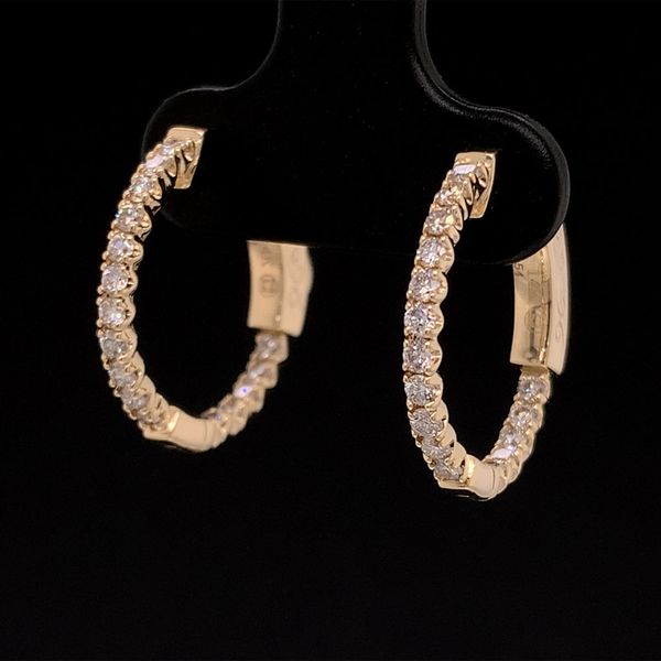 Yellow Gold Round Inside Out Diamond Hoop Earrings, .54cttw Image 2 Geralds Jewelry Oak Harbor, WA