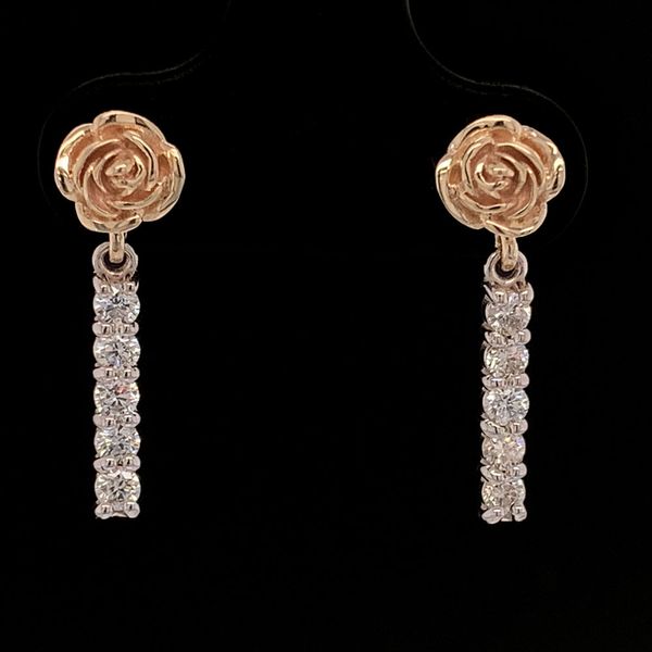 Two Tone Gold Rose and Diamond Earrings Geralds Jewelry Oak Harbor, WA