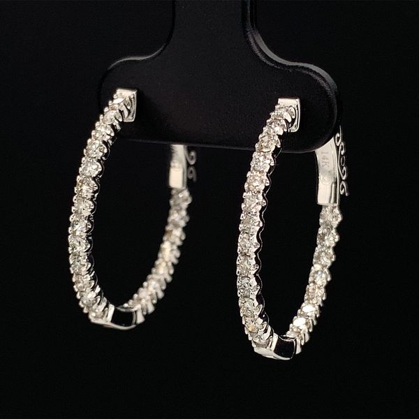 White Gold Oval Inside Out Diamond Hoop Earrings, .99cttw Image 2 Geralds Jewelry Oak Harbor, WA