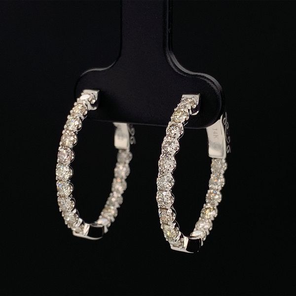 White Gold Oval Inside Out Diamond Hoop Earrings, 1.40cttw Image 2 Geralds Jewelry Oak Harbor, WA