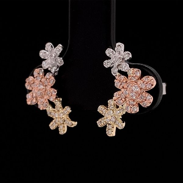 Tri Tone Diamond Flower Earrings Image 2 Geralds Jewelry Oak Harbor, WA