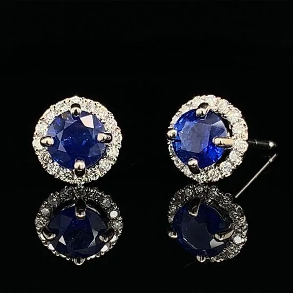 18K White Gold Sapphire and Halo Diamond Earrings Image 2 Geralds Jewelry Oak Harbor, WA