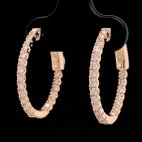 Yellow Gold Oval Inside Out Diamond Hoop Earrings, .70cttw Image 2 Geralds Jewelry Oak Harbor, WA