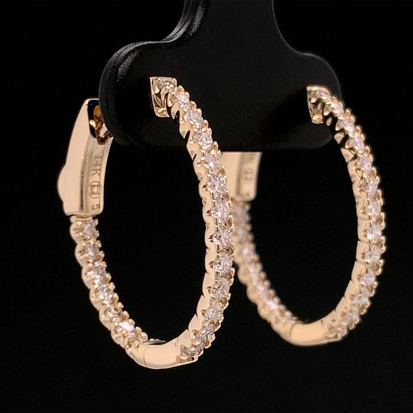 Yellow Gold Oval Inside Out Diamond Hoop Earrings, .70cttw Image 3 Geralds Jewelry Oak Harbor, WA