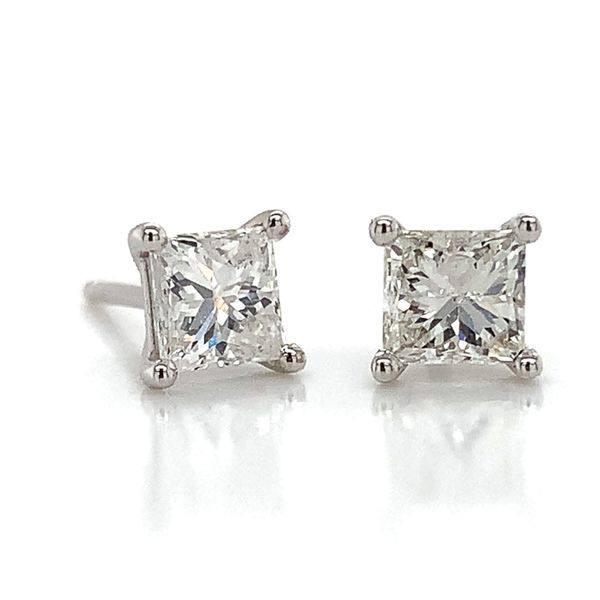 Princess Cut Diamond Stud Earrings, .75Ct Total Diamond Weight Image 4 Geralds Jewelry Oak Harbor, WA