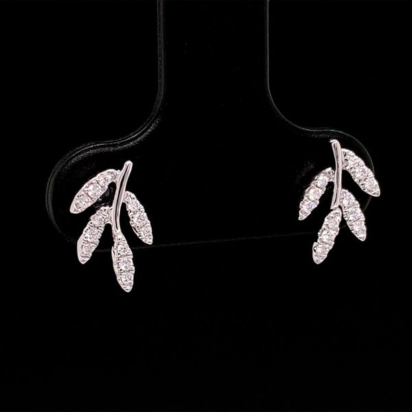 White Gold Leaf Inspired Diamond Earrings Image 2 Geralds Jewelry Oak Harbor, WA
