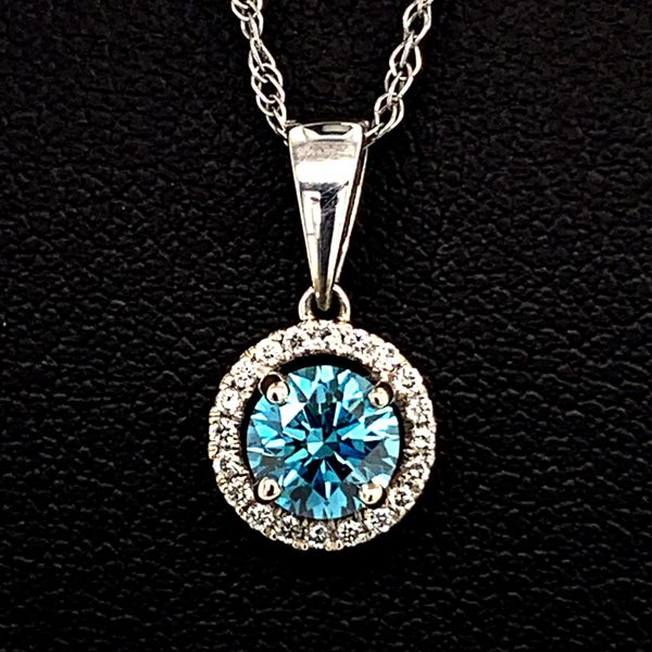 Blue Hearts And Arrows Diamond Halo Pendant, .62 Total Diamond Weight Geralds Jewelry Oak Harbor, WA