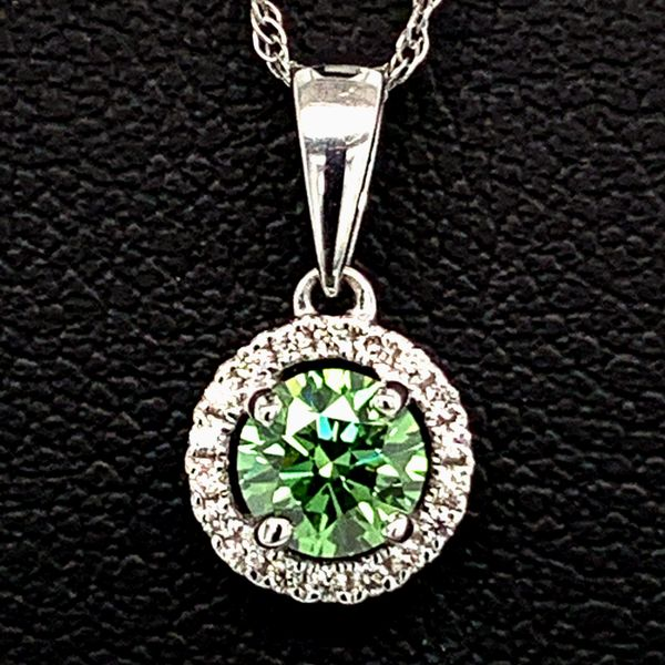 Hearts And Arrows Green Diamond Halo Pendant Geralds Jewelry Oak Harbor, WA