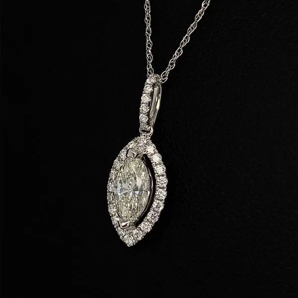 18K White Gold and Diamond Marquise Shape Halo Pendant Image 2 Geralds Jewelry Oak Harbor, WA