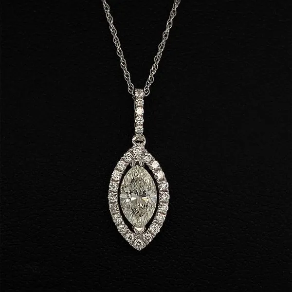 18K White Gold and Diamond Marquise Shape Halo Pendant Geralds Jewelry Oak Harbor, WA