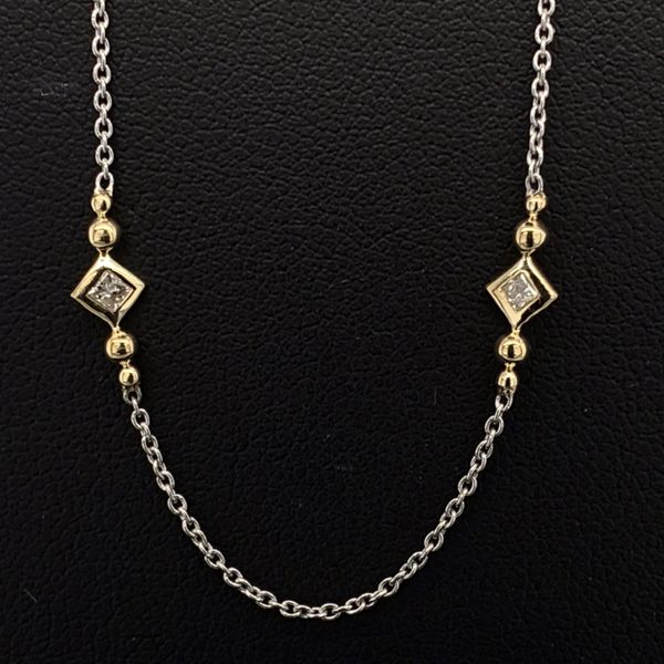 Tu-Tone Princess Cut Diamond Station Necklace Geralds Jewelry Oak Harbor, WA