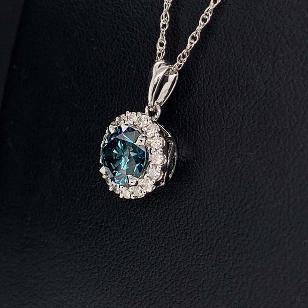 Enhanced Blue And White Diamond Halo Style Pendant Image 2 Geralds Jewelry Oak Harbor, WA