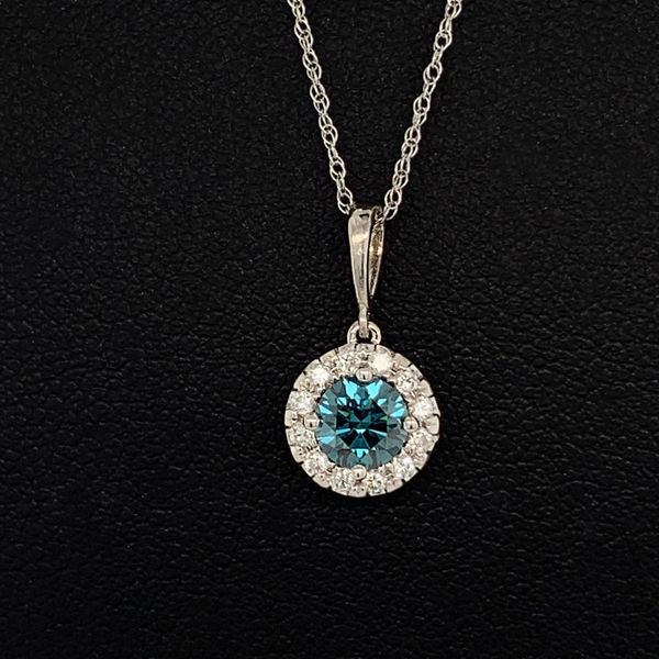 Enhanced Blue And White Diamond Halo Style Pendant Geralds Jewelry Oak Harbor, WA