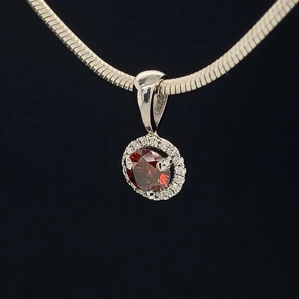 Enhanced Red And White Diamond Halo Pendant Image 2 Geralds Jewelry Oak Harbor, WA