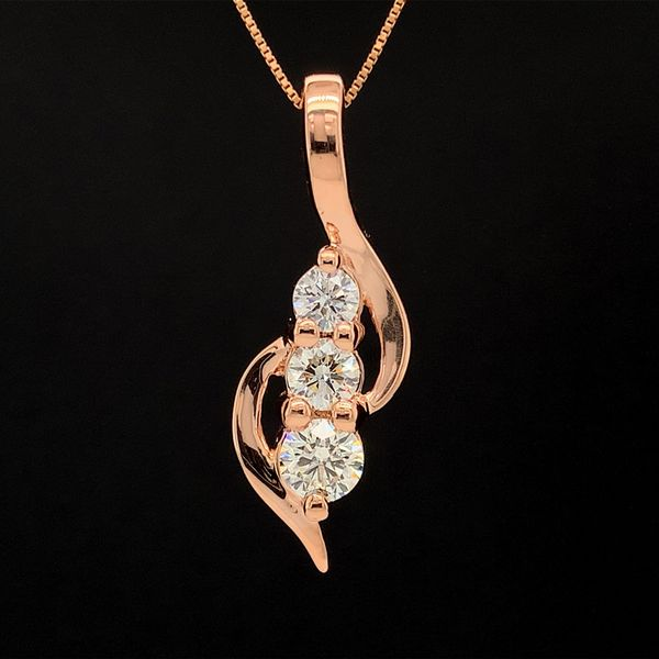 .99cttw Hearts and Arrows Diamond Three Stone Pendant in Rose Gold Geralds Jewelry Oak Harbor, WA