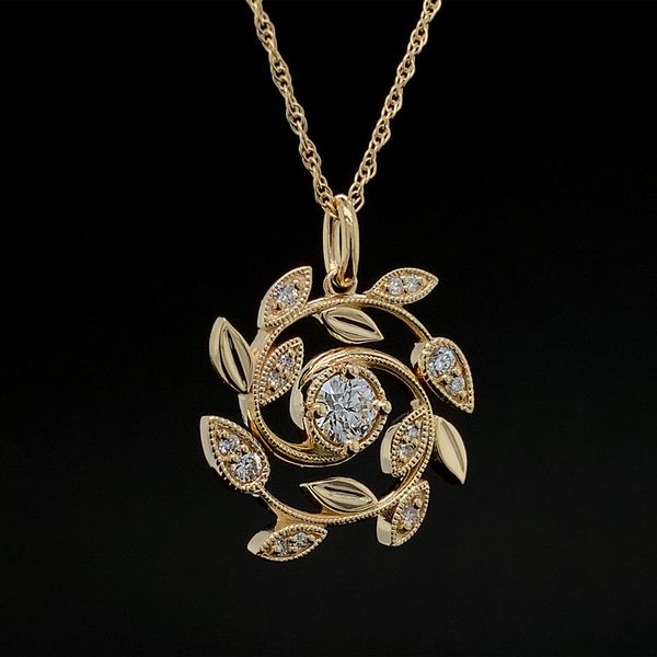 Custom Scroll and Diamond Pendant in Yellow Gold Image 2 Geralds Jewelry Oak Harbor, WA