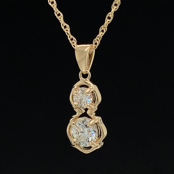 Two Stone Hearts And Arrows Cut Diamond Pendant in Yellow Gold Image 2 Geralds Jewelry Oak Harbor, WA