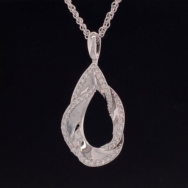 Pear Shaped Scalloped White Gold And Diamond Pendant Image 2 Geralds Jewelry Oak Harbor, WA