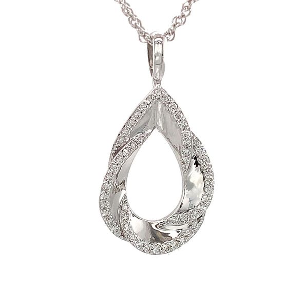 Pear Shaped Scalloped White Gold And Diamond Pendant Image 3 Geralds Jewelry Oak Harbor, WA