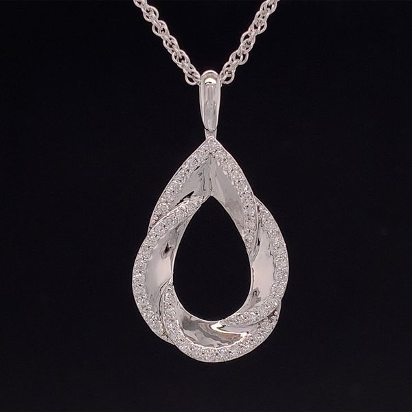 Pear Shaped Scalloped White Gold And Diamond Pendant Geralds Jewelry Oak Harbor, WA