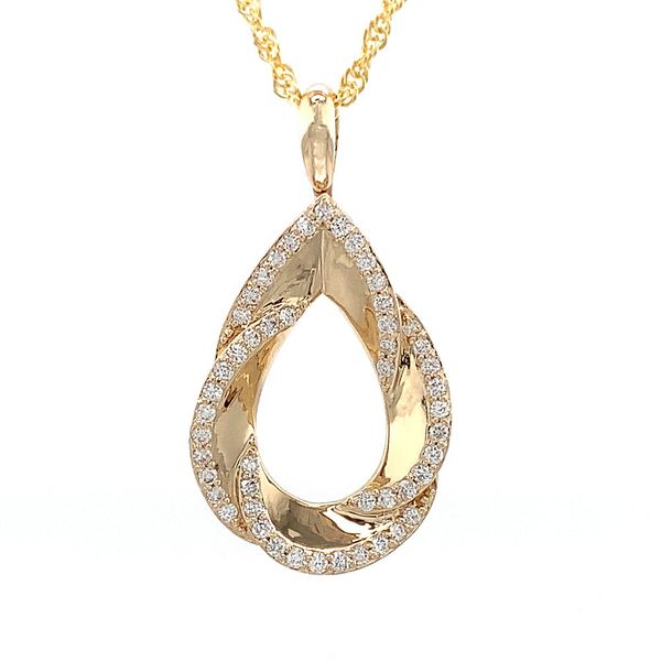 Pear Shaped Scalloped Yellow Gold And Diamond Pendant Image 3 Geralds Jewelry Oak Harbor, WA