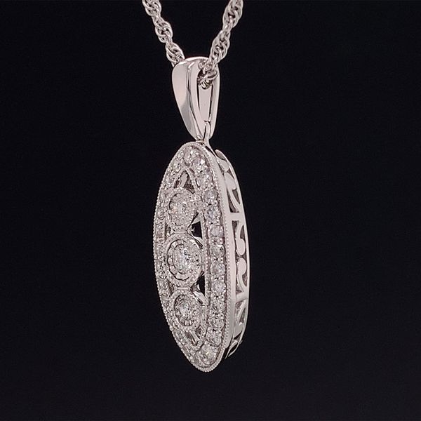 Vintage Style Three Stone Diamond Pendant Image 2 Geralds Jewelry Oak Harbor, WA