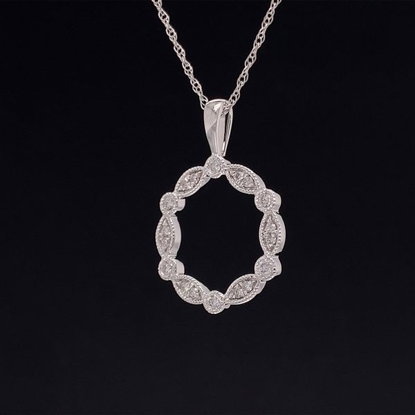 White Gold And Diamond Circle Pendant with Milgrain Image 2 Geralds Jewelry Oak Harbor, WA