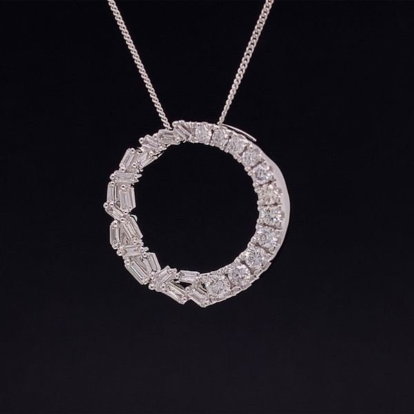 Baguette and Round Diamond Circle Pendant Image 2 Geralds Jewelry Oak Harbor, WA