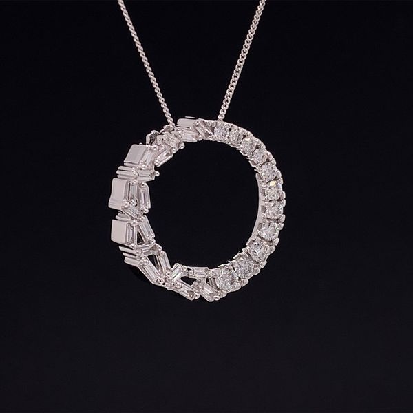 Baguette and Round Diamond Circle Pendant Image 3 Geralds Jewelry Oak Harbor, WA