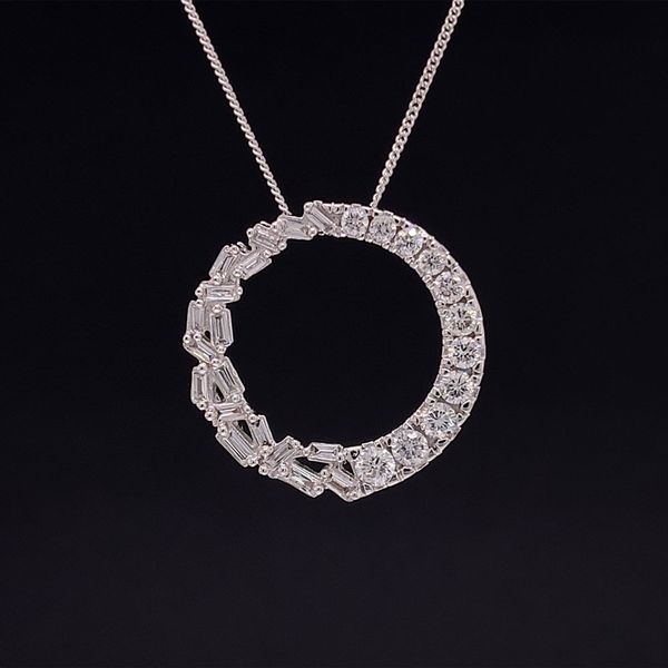 Baguette and Round Diamond Circle Pendant Geralds Jewelry Oak Harbor, WA