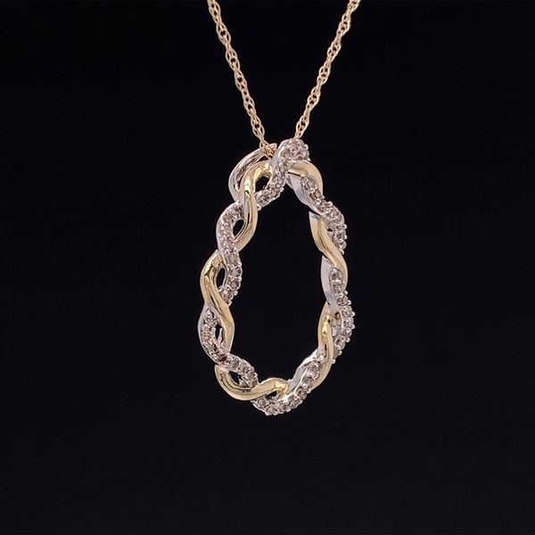 Two Tone Gold and Diamond Braided Tear Drop Pendant Image 3 Geralds Jewelry Oak Harbor, WA