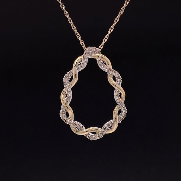 Two Tone Gold and Diamond Braided Tear Drop Pendant Geralds Jewelry Oak Harbor, WA