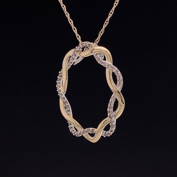 Two Tone Gold and Diamond Braided Oval Pendant Image 2 Geralds Jewelry Oak Harbor, WA